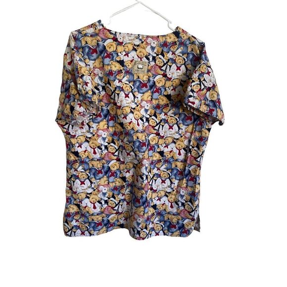 Cottonality Womens Multicolor Teddy Bears Print V-Neck Short Sleeve Scrub Medium - Picture 6 of 12
